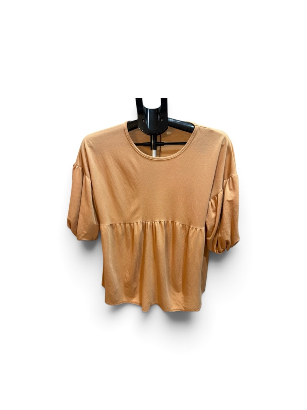 Women's Puff-Sleeve Peplum Top - Tan/Light Coral